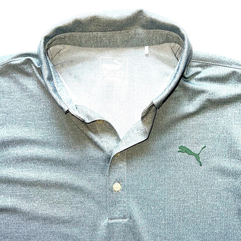Puma Light Gray Button Collar Short Sleeve Golf  Polo Shirt Size S - Picture 3 of 6